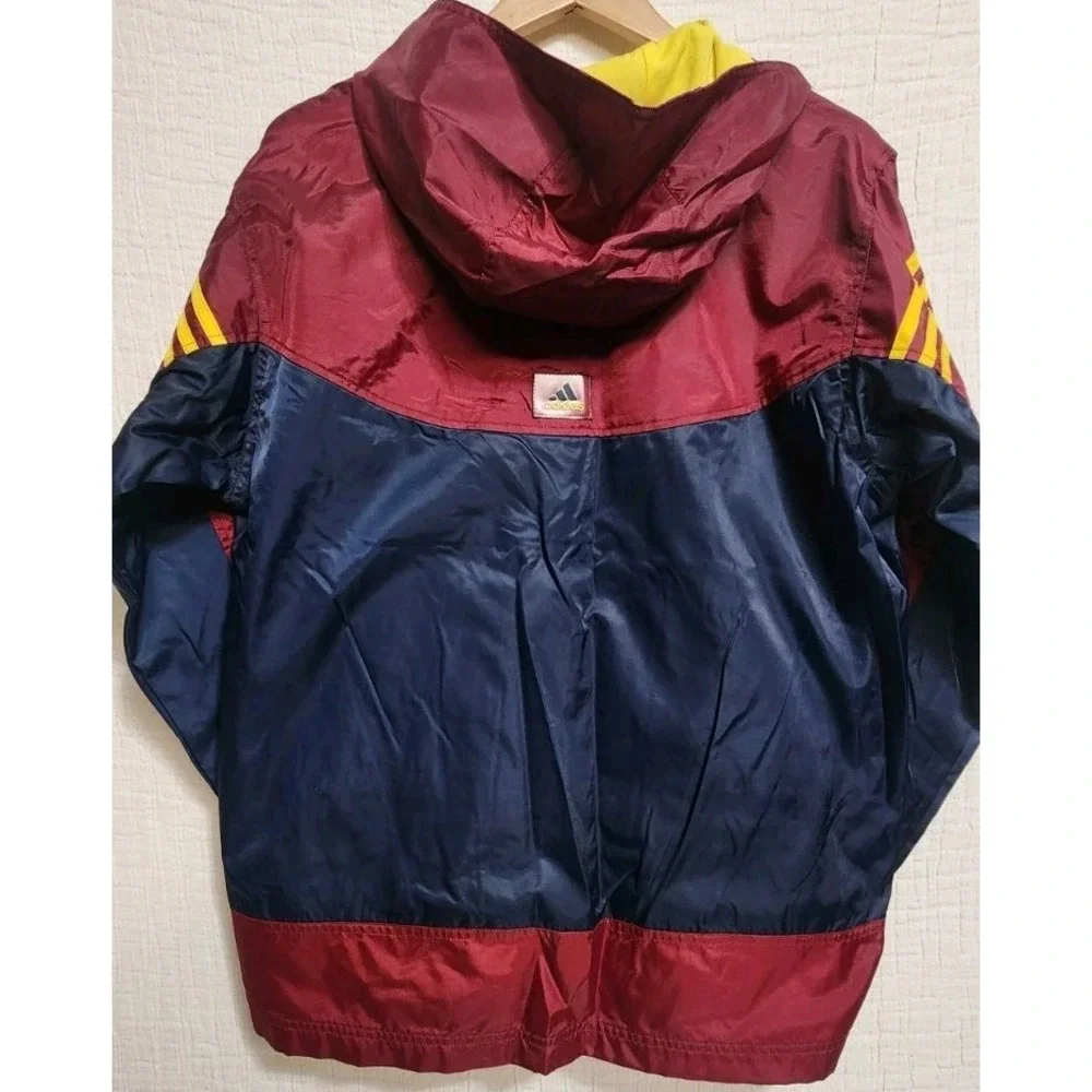 Adidas Pullover Jacket Youth Sz XL 18-20 Windbreaker Red Blue Hooded 1/4 Zip EUC
